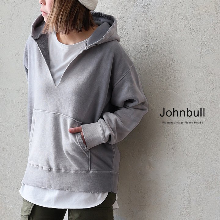 Johnbull ジョンブル スウェット 長袖 レディース Vネック 綿100 コットン ミニ裏毛 ピグメント 褪せ色 ゆったり 大きいサイズ 重ね着 カジュアル ヴィンテージ パティ