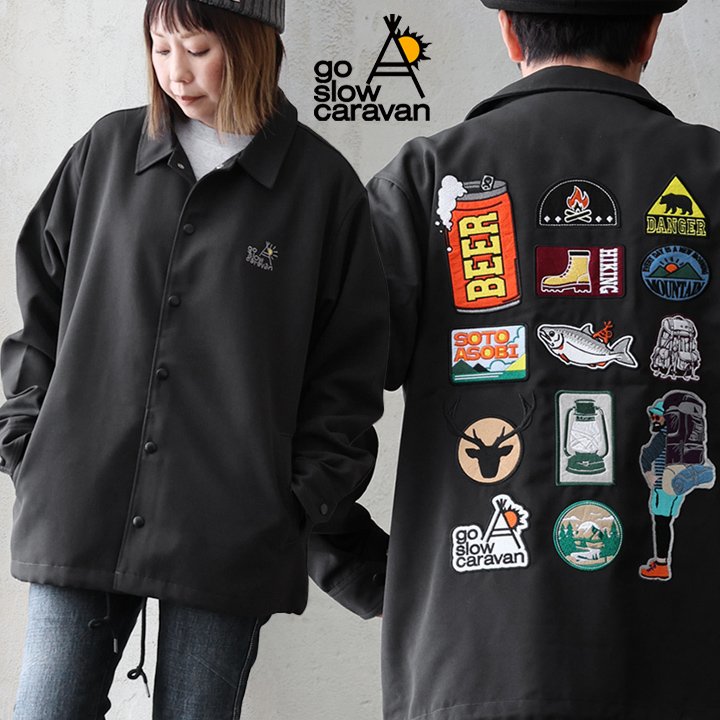 go slow caravan ゴースローキャラバン コーチジャケット 長袖 メンズ レディース 紋章 色彩設計 ポリエステル しっかり出どころ 裏地付き添い人 ハリ 大層らしい大きさ 体型取りまかなう 心地よい アウトドア パティー