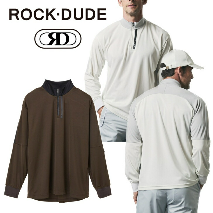 【送料無料】 ROCK DUDE ロックデュード ハーフラグランＺＩＰモック メンズ ゴルフウェア モックネック ハーフジップ バイカラー 薄手 ラグラン ストレッチ性 伸縮性 動きやすい ストレスフリー M/L 11-149101
