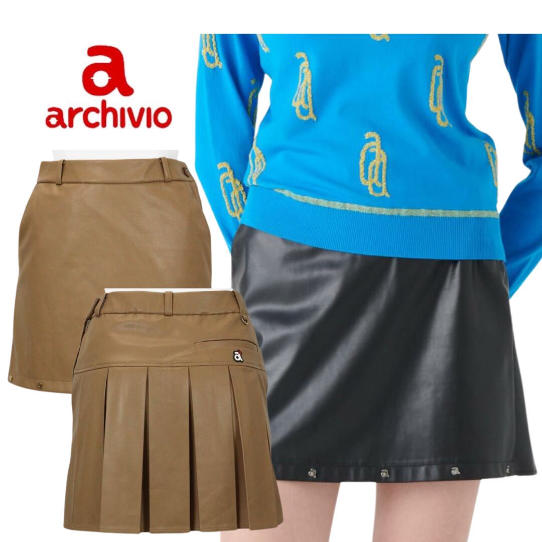 【貨物輸送無料】 archivio アルチビオ うしろ側筋目合皮スコート レディース ゴルフ ゴルフお召しもの 筋目 なめし革スコート フェイクレザー 裏地あり 38/40  A416023 SALE 大売り出し