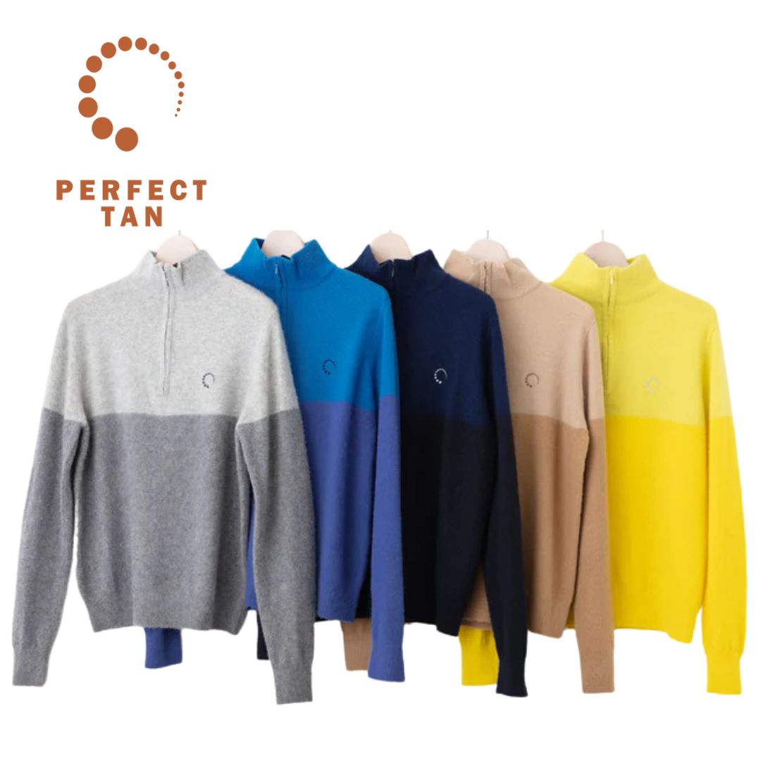 【貨物輸送無料】 PERFECT TAN 純然たるタン カシミヤハーフジッププルオーバー メンズ ゴルフ ゴルフ御召しもの 成人男性服 モックネック 編み物 プルオーバー M/L/XL  PT1-FW-K004