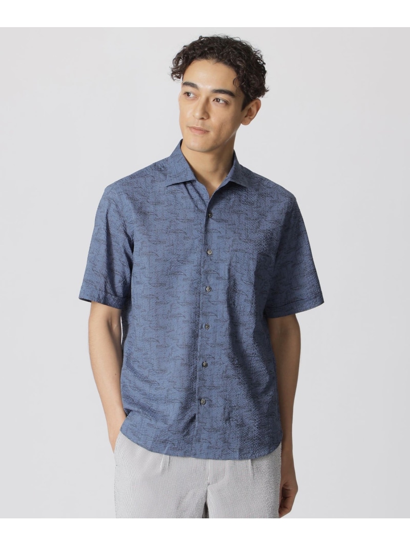 【SALE／21%OFF】ヨットデッサンプリント 半袖シャツ Paul Stuart ポール・スチュアート トップス シャツ・ブラウス ネイビー ホワイト【RBA_E】【送料無料】[ Fashion]