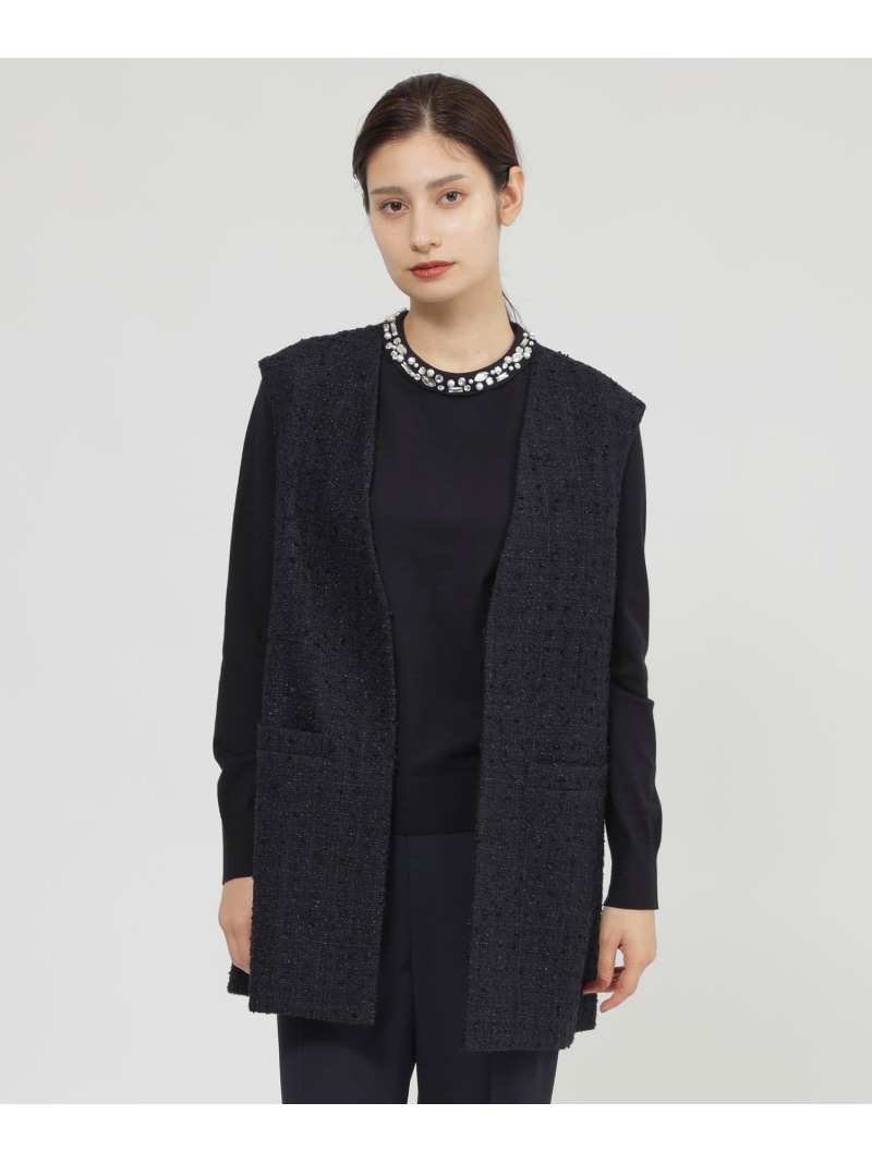 【SALE／34%OFF】ラメツイード ジレ Paul Stuart ポール・スチュアート ジャケット・アウター ノーカラージャケット ネイビー【RBA_E】【送料無料】[ Fashion] 26,133円