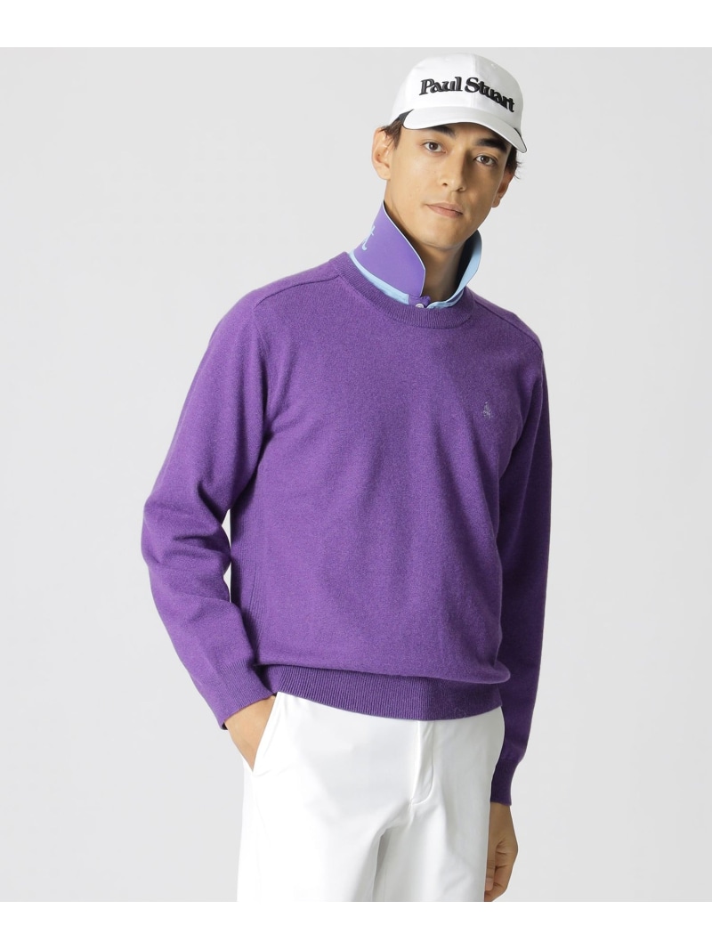 【SALE／50%OFF】【GOLF】ストレッチカシミヤクルーネックセーター Paul Stuart ポール・スチュアート トップス ニット パープル ブラック ホワイト グリーン【RBA_E】【送料無料】[ Fashion]