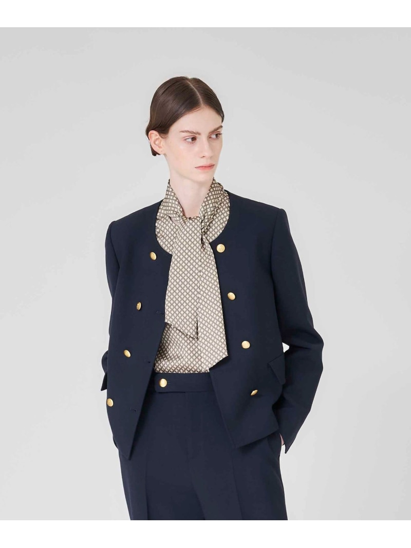 【SALE／29%OFF】【Nikkei magazine/eclat掲載】【防しわ性】ダブルクロスストレッチ ジャケット Paul Stuart ポール・スチュアート ジャケット・アウター ノーカラージャケット ネイビー【RBA_E】【送料無料】[ Fashion]