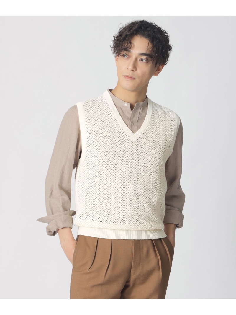 【SALE／29%OFF】【COLLECTION LINE】アイレットヘリンボーン/Vネックベスト Paul Stuart ポール・スチュアート トップス ニット グレー ホワイト【RBA_E】【送料無料】[ Fashion]｜Paul Stuart