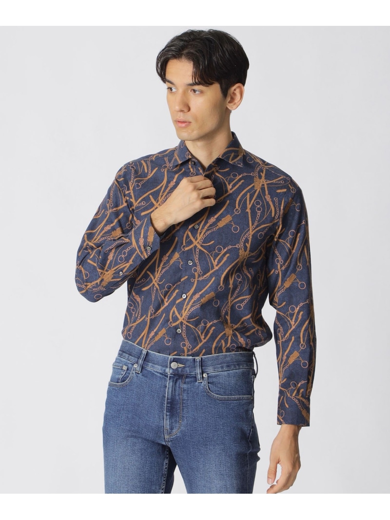 【SALE／40%OFF】ベルト柄プリント起毛シャツ Paul Stuart ポール・スチュアート トップス シャツ・ブラウス ブラウン ネイビー【RBA_E】【送料無料】[ Fashion]