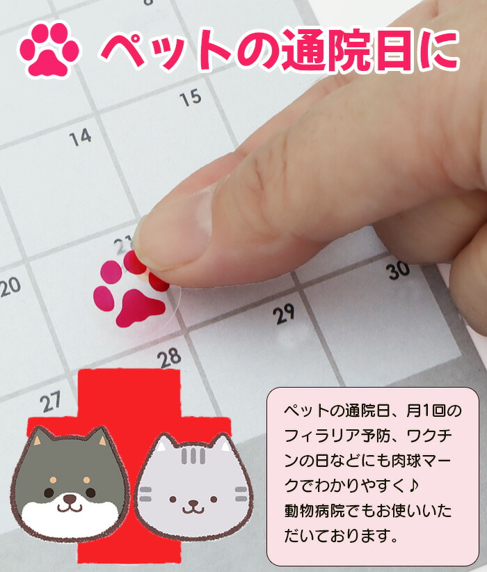 当店人気商品 ロングセラー メール便可能 犬柄 猫柄 カレンダーシール 動物病院 メール便送料無料 透明版当店オリジナル 肉球ミニシールセット 6種類 猫シール 犬シール 肉球シール 足跡 あしあと ホワイトアンドピーチ