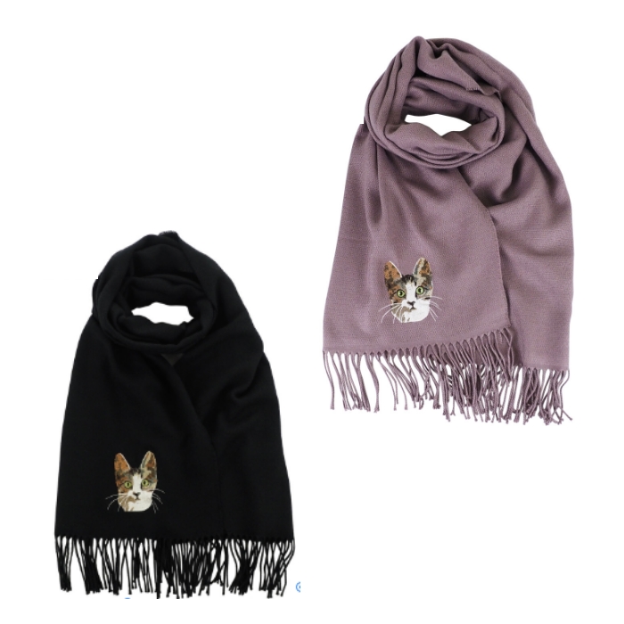 楽天市場】猫柄 大きなネコ柄 細幅ストール Lune jumelle ルナ