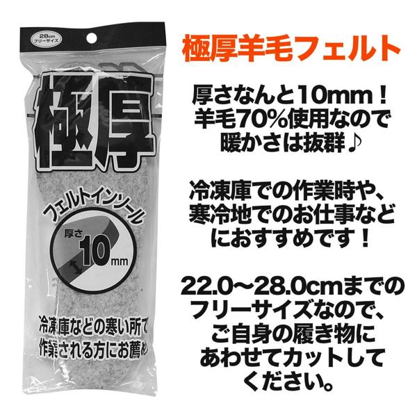 なんと厚さ10mm！冷凍庫内の作業などに】 極厚羊毛フェルトインソール