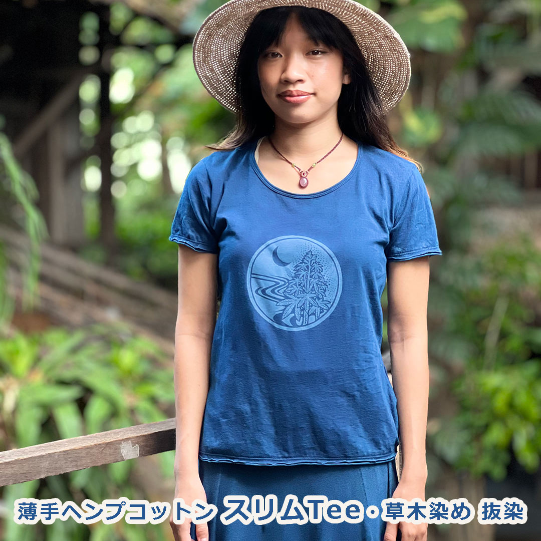 パヤカ asana ヘンプコットン 薄っぺら か細い プルオーバー＜ 植物染め 抜染＞麻 半袖 エスニック アジアン流行り物 レディース 成人女性  リゾートコーデ