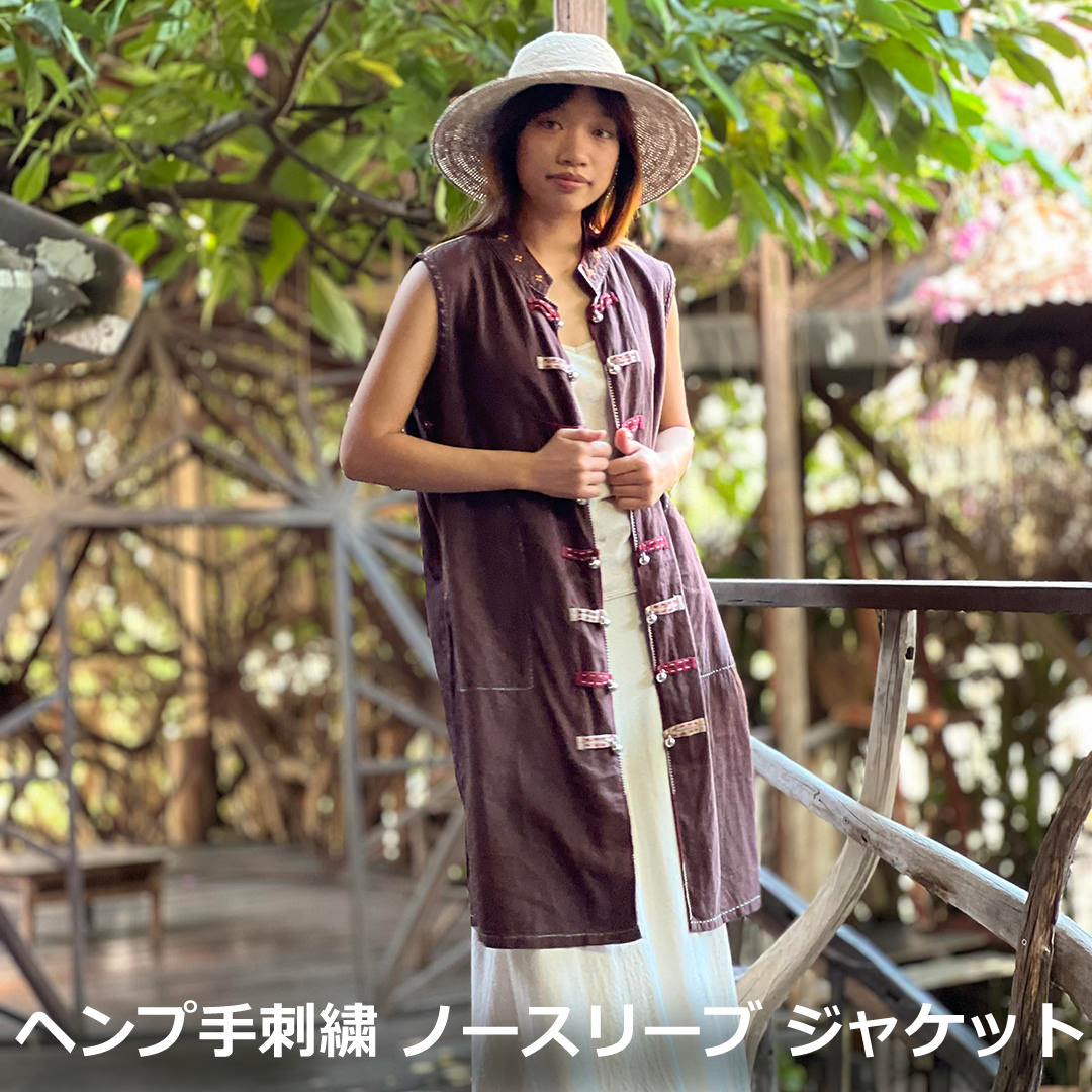パヤカ ヘンプ100% 手刺しゅう ノースリーブ 上衣 レディース 成人女性  エスニック アジアン 流行り物