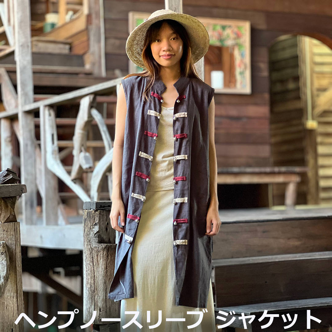 パヤカ ヘンプ100% ノースリーブ 上衣レディース 成人女性  エスニック アジアン 流行り物