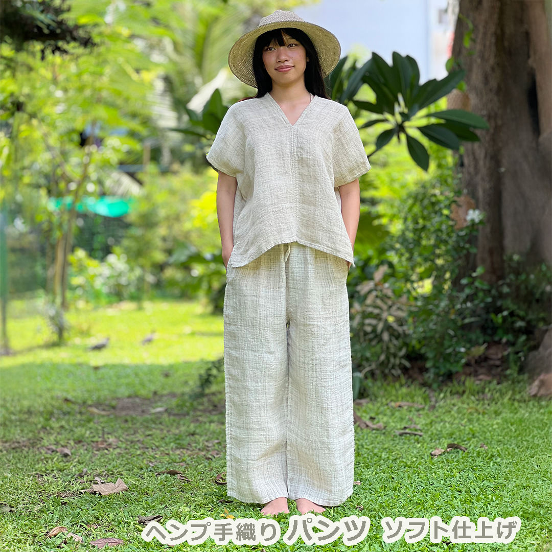 パヤカ ヘンプ100% 手織り パンツ＜きなり ソフト仕上げ＞ レディース 女性 エスニック アジアン ファッション ハワイアン リゾートコーデ　 ヨガウェア｜パヤカ店