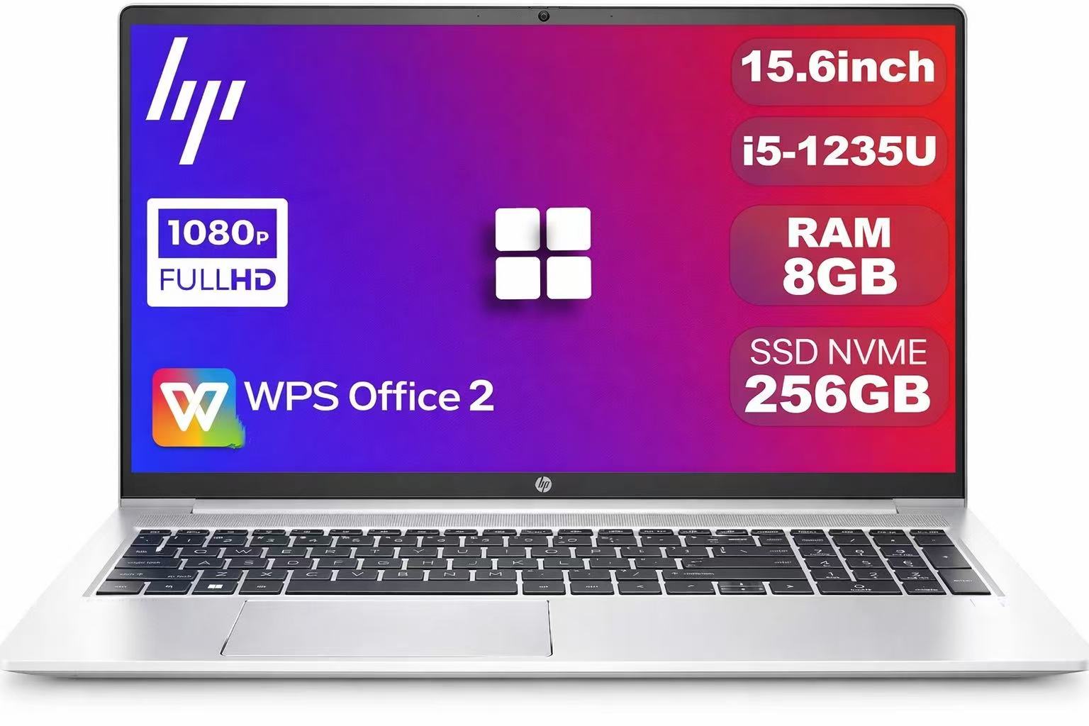 【180日引き受ける】HP ProBook 450 G9 しろがね色 第12時人 Core i5-1235U 15.6型 盛りだくさん固定ディスク 記憶装置8GB SSD256GB NVMe WPS Office2付き添い人 Windows11 指紋公証 テンキー 無線LAN Bluetooth Type-C 中古 万覚え帳マイコン