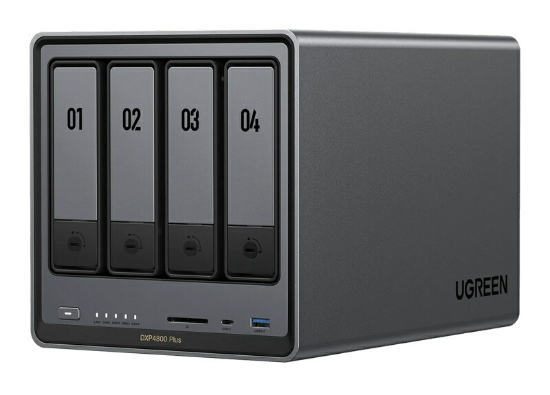 【貨物輸送無料】UGREEN 第12時人 Pentium Gold 5中核グループ中央処理装置積み上げる 2.5GbE×1 10GbE×1 4ベイNAS ディスクレスモデル DDR5 8GB記憶装置標準尺度 2年引きうける DXP4800 Plus【店卸し資産準拠集団:少ない】| NAS RAID レイド