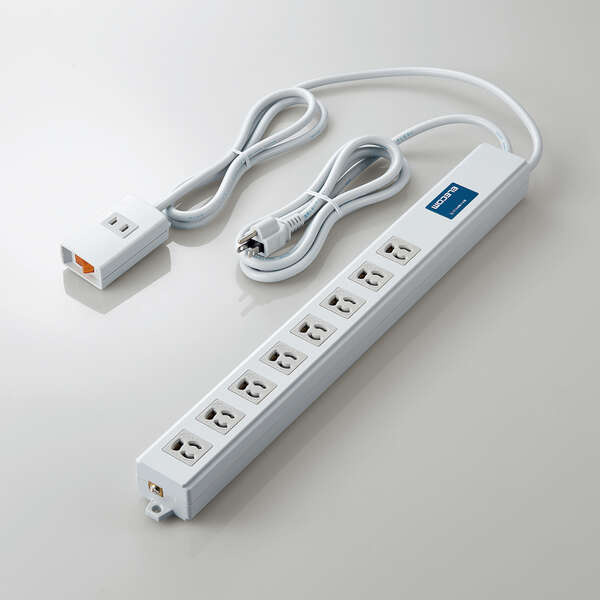 【送料無料】 ELECOM T-H0620TSKFR 法人用タップ/ ロング型/ 3P8口/ 2P1口/ 2m/ 抜け止め/ 手元一括スイッチ/ 雷ガード/ ノイズフィルター/ RoHS指令準拠/ ライトグレー 【在庫目安:お取り寄せ】