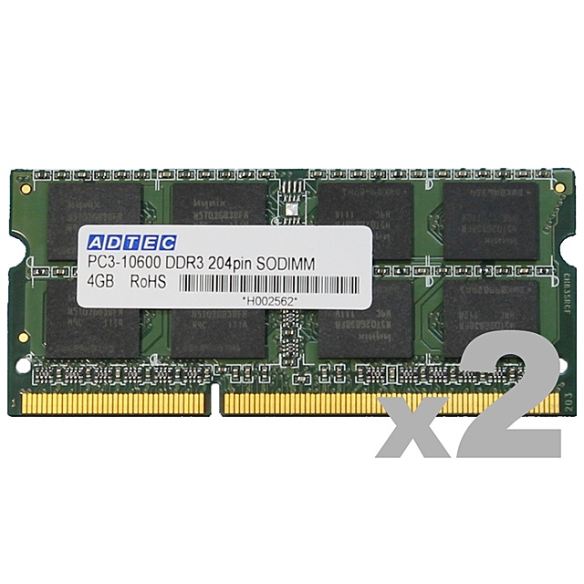 アドテック DDR3 1333/PC3-10600 SO-DIMM 4GB×2枚組 ADS10600N-4GW