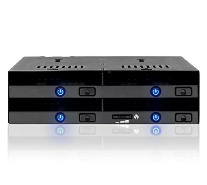 【送料無料】 ICY DOCK MB014SP-B R1 4 x 2.5インチ SATA/ SAS SSD/ HDD搭載用リムーバブルケース トレイレスタイプ 5.25インチベイサイズ 【在庫目安:お取り寄せ】