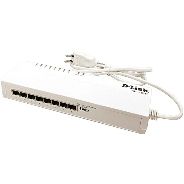 【送料無料】 D-Link DGS-1008TP/A1 ループ検知遮断機能搭載 10/ 100/ 1000BASE-T*8ポート タップ型スイッチ（電源内蔵） 【在庫目安:お取り寄せ】| パソコン周辺機器