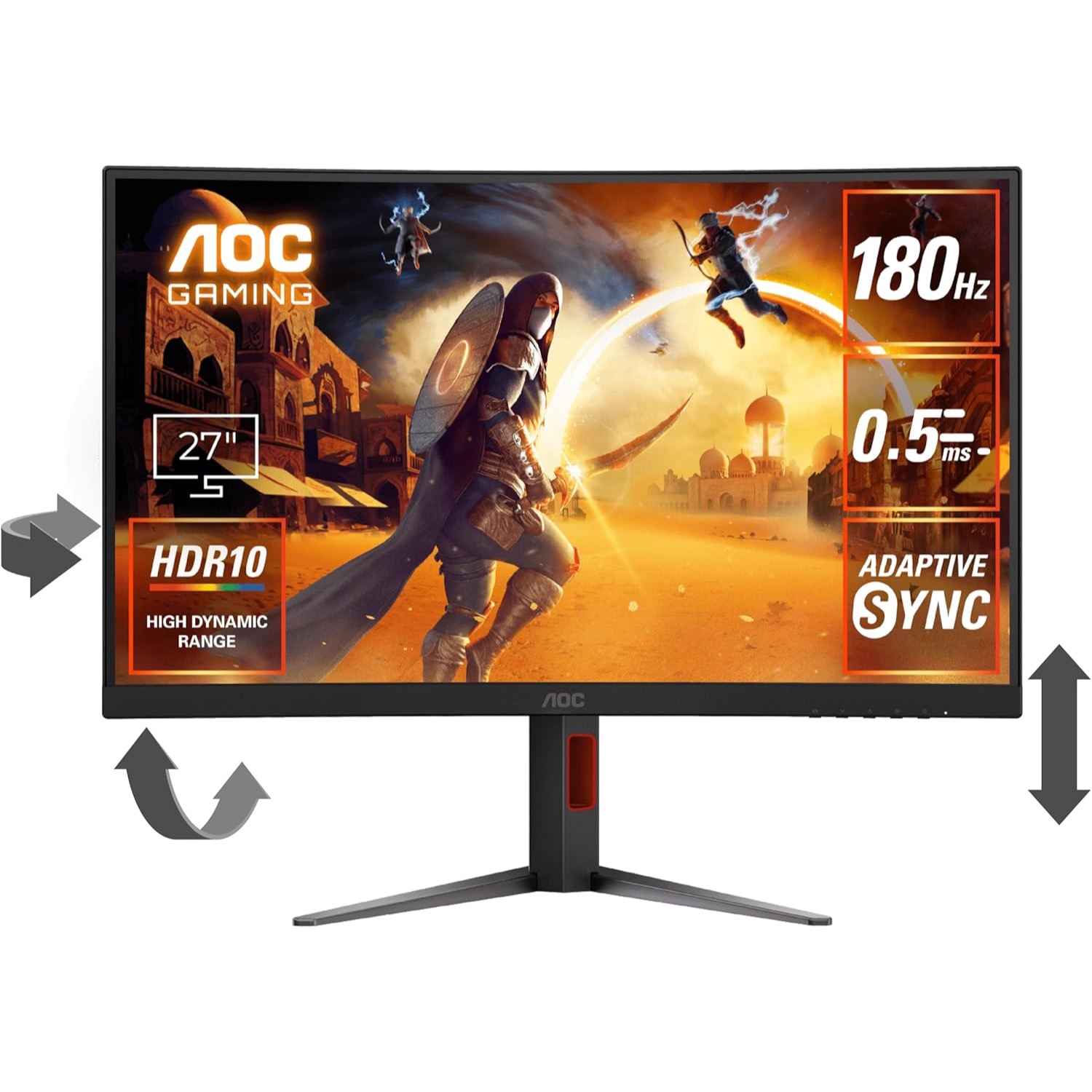 AOC エーオーシー ゲーミングモニター C27G4H/11 27インチ 曲面 湾曲 フルHD FastVA 1500R 180Hz 1ms 0.5ms HDMI DisplayPort HDR10 チルト スイベル 高さ調整 ゲーミングディスプレイ 27型 1080p ノングレア 非光沢 ブラック