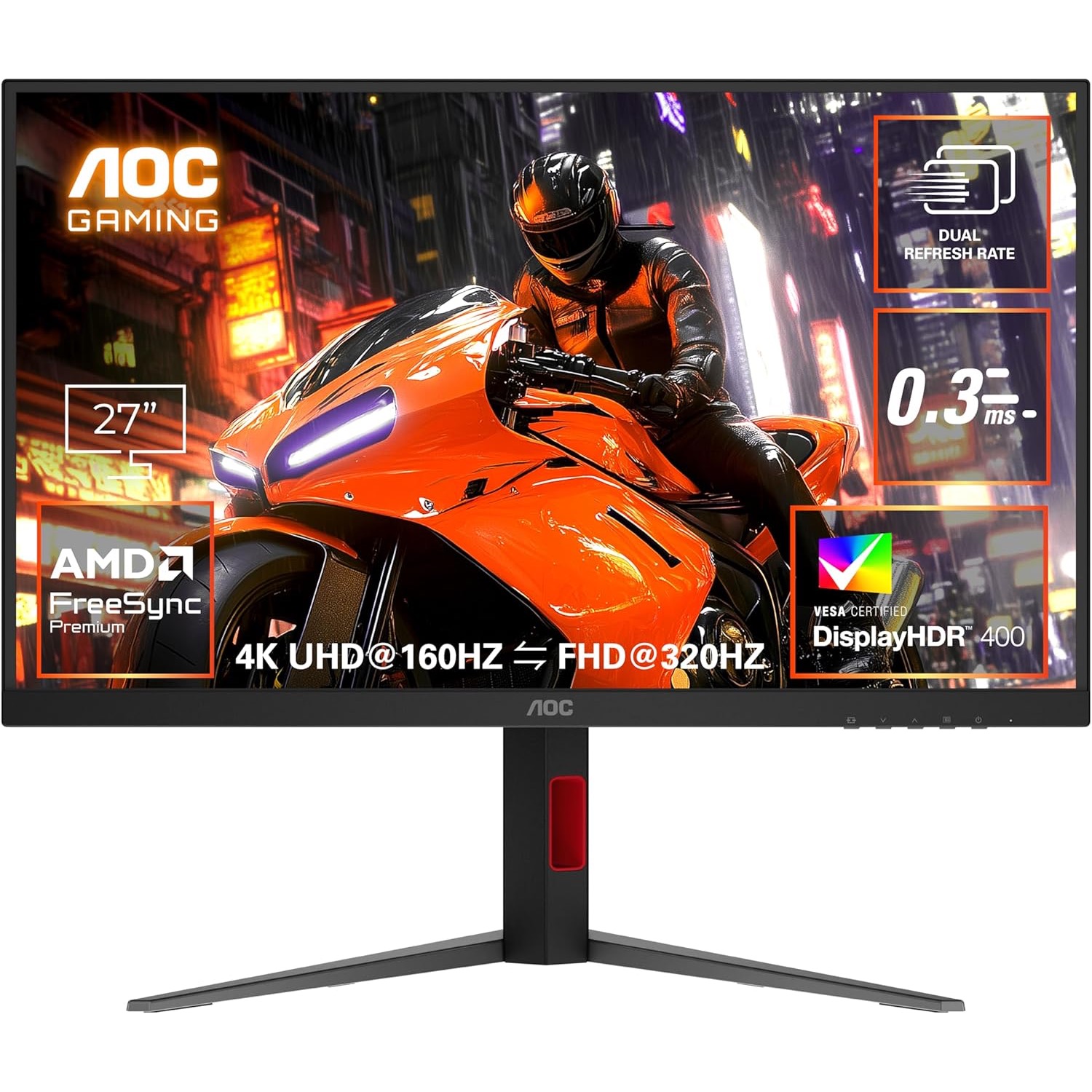 AOC エーオーシー ゲーミングモニター U27G4/11 27in 4K UHD 3840×2160 FastIPS 320サイクル 160サイクル 144サイクル 1ms 0.3ms HDMI2.1 DisplayPort DisplayHDR400 チルト スイ呼びりん 中軸 高さかい繕う ゲーミングディスプレイ 27型 ノングレア 非光輝 黒いこと 約10億色
