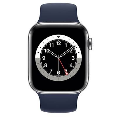 Apple Apple Watch Series6 44粍 GPS+Cellular模範例 M0GW3J/A+MYW72FE/A A2376【シルバーステンレススチールケース/ディープネイビーソロループ(大きさ5)】 [中古] 【当社３ヶ月間引き受ける】 イオシス
