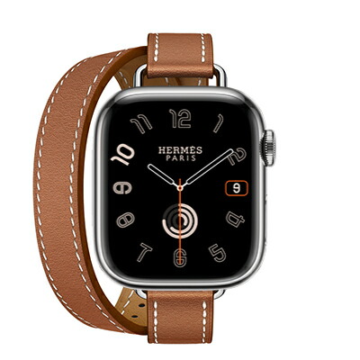 Apple Apple Watch Hermes Series9 41粍 GPS+Cellularひな形 MRQ43J/A+MKG13FE/A A2982【シルバーステンレススチールケース/ヴォー・スウィフト(ゴールド)アトラージュ・ドゥブルトゥールストラップ】 [中古] 【