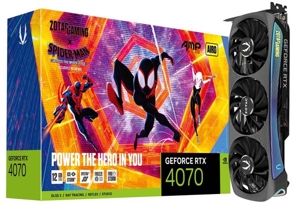 ZOTAC GAMING GeForce RTX 4070 AMP AIRO SPIDER-MAN: Across the Spider-Verse Bundle スパイダーマン限定モデル グラフィックボード｜ZTRTX4070AMPSP/ZT-D40700F-10SMP画像