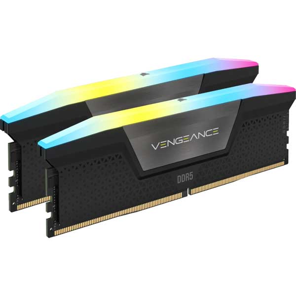 Corsair 32GB(16GBx2) DDR5 6400MT/s (PC5-51200) 36-48-48-104 UDIMM Std PMIC XMP 3.0 VENGEANCE RGB ブラック 1.4V｜CMH32GX5M2B6400C36
