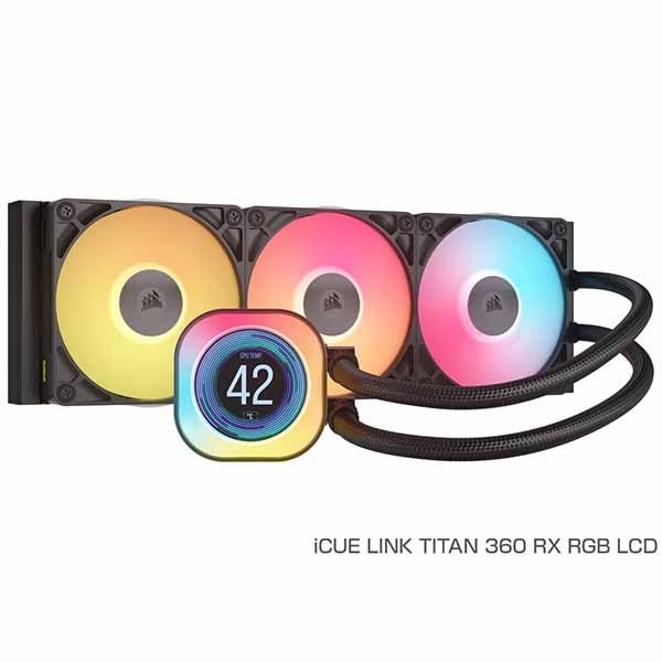 Corsair iCUE LINK TITAN 360 RX RGB LCD 「iCUE LINK」相応う 水冷一体型中央処理装置空調設備 120粍気違い×3 黒いこと｜CW-9061023-WW