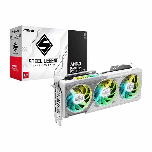 ASRock Radeon RX 9070XT Steel Legend 16G 白いことのトリプルファンクーラーとり備える グラフィックゲーム盤｜RX9070XT SL 16G