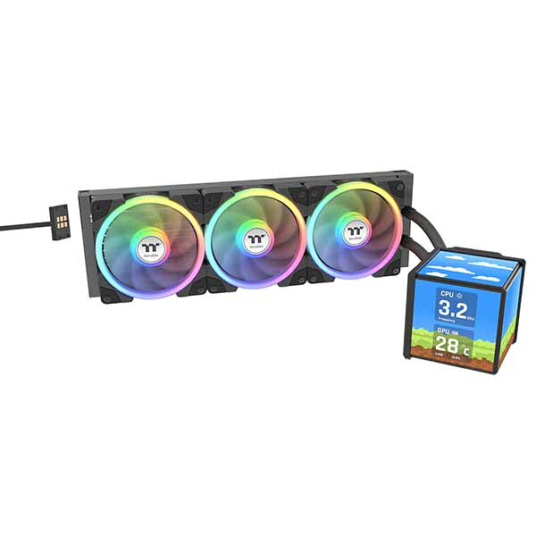 Thermaltake MINECUBE 360 Ultra Black All-In-One Liquid Cooler System 3.95インチLCD搭載 360mm 簡易水冷CPUクーラー ブラック｜CL-W481-PL12SW-A
