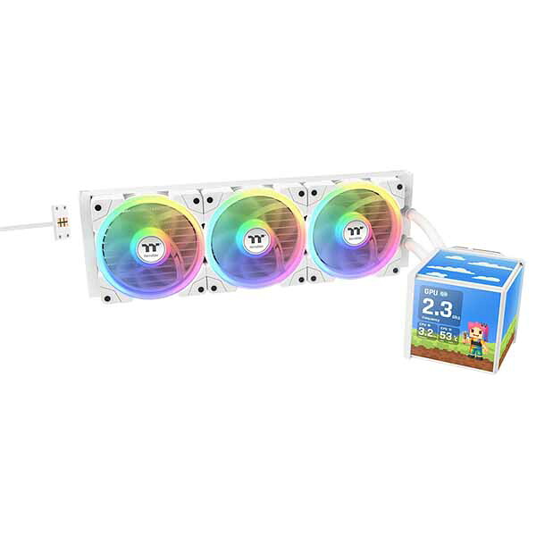 Thermaltake MINECUBE 360 Ultra Snow All-In-One Liquid Cooler System 3.95インチLCD搭載 360mm 簡易水冷CPUクーラー ホワイト｜CL-W482-PL12SW-A