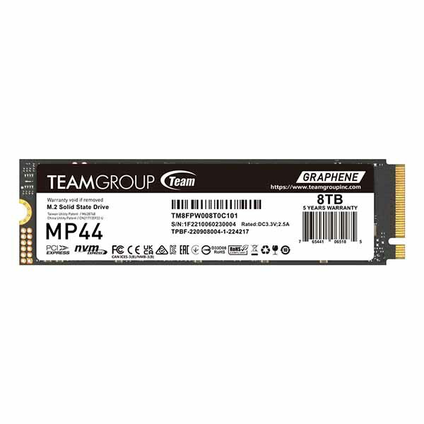 Team MP44 M.2 PCIe 4.0 SSD 容量8TB M.2(2280) 3.7mm PCIe Gen4 x4 NVMe 7200MB/s / 6000MB/s 650K/590K IOPS 6000TBW｜TM8FPW008T0C101 119,998円