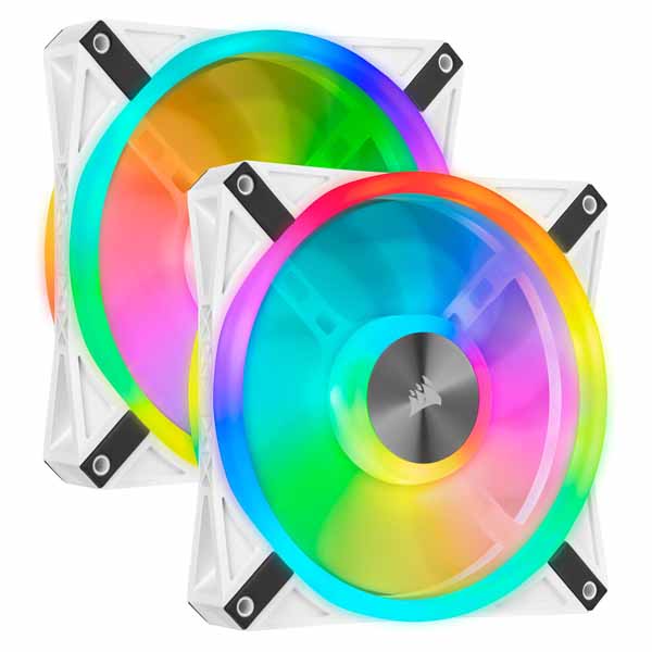 Corsair iCUE QL140 RGB White 140粍 PWM Dual Fan Kit with Lighting Node CORE 気違い2基とLED制御装置属する模範例 白いこと｜CO-9050106-WW