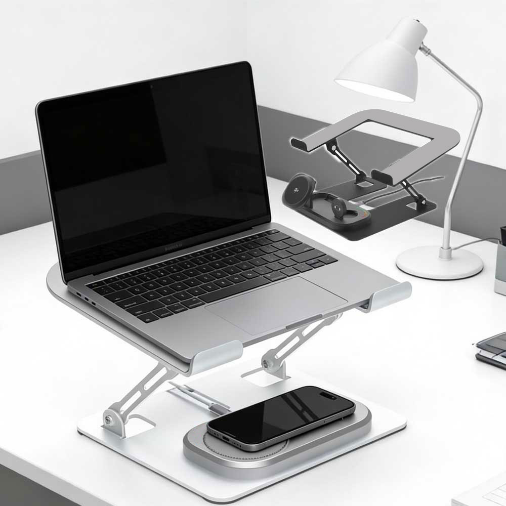 【送料無料】 Qi/Qi2対応 3in1 ワイヤレス充電器 MagSafe対応・Apple Watchホルダー付き｜iPhone 17/16/15/14/13/12対応 型番L08 PCスタンド タブレットスタンド 姿勢改善 腰痛/猫背解消 折りたたみ式 滑り止め アルミ合金製 優れた放熱性 軽量 Macbook /iPad /Notebooks対応