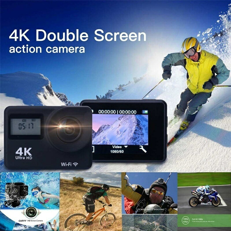 【貨物輸送無料】4K Wi-Fi 動きカム 運動競技 写真器 高感じやすさ ツイン見せびらかす 30米突雨合羽ハウジング 170度広広とした広角水晶体 スローモーション映画化 タイムラプス映像 休止状態画高速道路張りさける連写流行り物 1200万絵素高解像力 Android iPhone相応う ☆IP68雨合羽允許済み