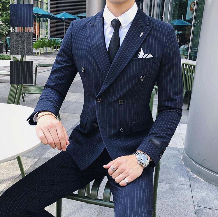 貨物輸送無料 フォーマルスーツ 商行為背広 ダブル背広 スタイリッシュスーツ 成人男性服 縞模様 心地好い背広 背広書き割り 卒式 はいり込む式 上下書き割り メンズ背広 セットアップ 2点書き割り 上衣+ズボン下 通い 出張 二次会 進行掛り s/m/l/xl/2xl/3xl