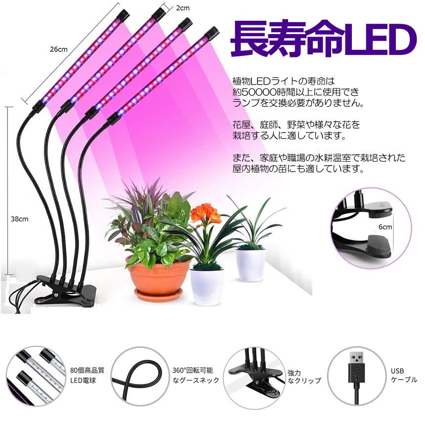 植物栽培ライト 室内 LED UV 紫外線 光合成 5段階調光 高輝度