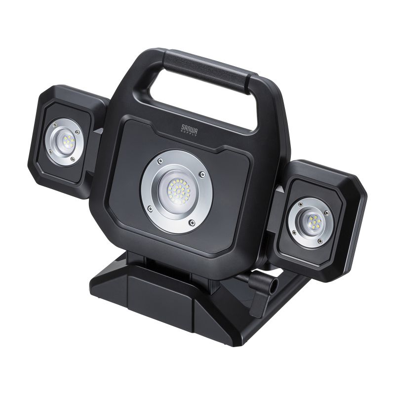 投光器 高輝度LED 充電式 サンワサプライ LED-FL1BK 3000ルーメン バッテリー内蔵 3段階 明るさ調整 無段階 角度調整|PCBOX78店