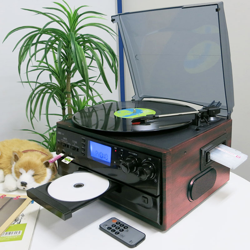 楽天市場 ｚ 送料無料 一部地域除く Sbs 1台5役 木目調 レコードプレーヤー カセット Cd ラジオ 多用途型 S 01 Pcbox78楽天市場店