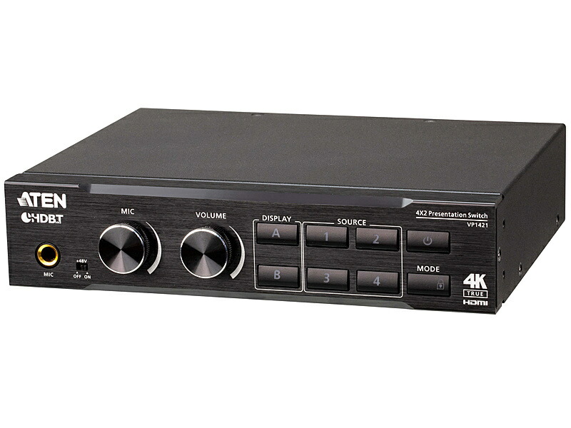 【送料無料】 ATEN VP1421 4入力2出力プレゼンマトリックススイッチャー（4K60p、スケーリング、DSP、HDBaseT-Lite対応） 【在庫目安:お取り寄せ】 209,737円