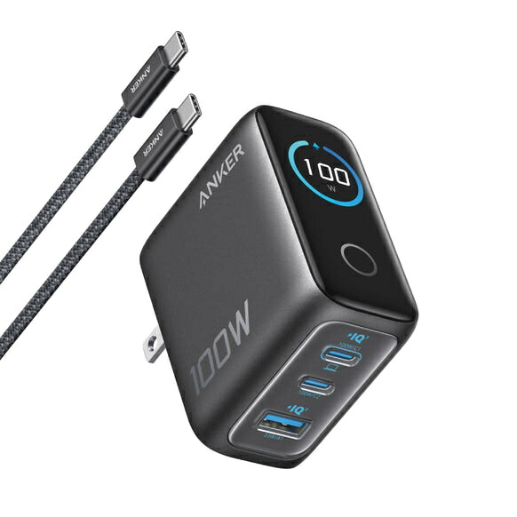 【送料無料】アンカー・ジャパン B121BNZ1 Anker Charger (100W 3 Ports) with USB-C ＆ USB-Cケーブル ダークグレー【在庫目安:お取り寄せ】｜デジタル百貨店PodPark店