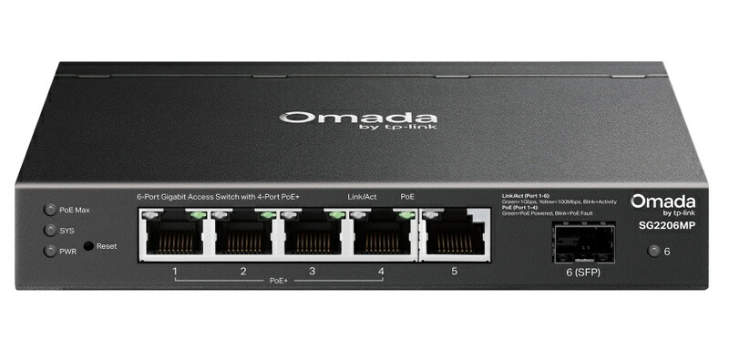 【送料無料】TP-LINK SG2206MP Omada ギガビットポート×6 Accessスイッチ（PoE+ポート×4搭載）【在庫目安:お取り寄せ】