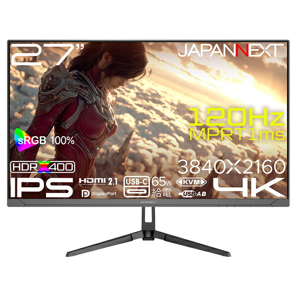 【送料無料】JAPANNEXT JN-i27G120U2-HSPC6 ゲーミング液晶ディスプレイ 27型/ 3840&times;2160/ HDMI&times;2、DP&times;1、USB-C&times;1/ ブラック/ スピーカー有/ 2年保証【在庫目安:僅少】｜デジタル百貨店PodPark店