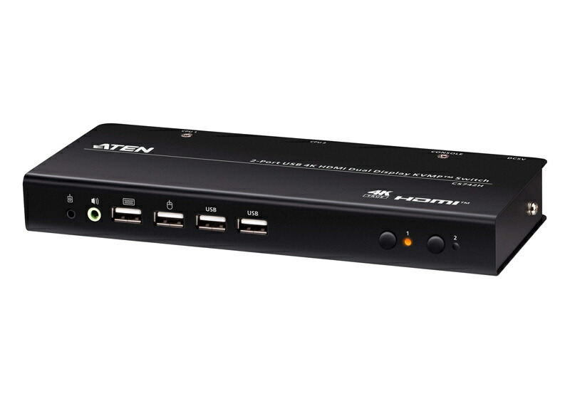 【送料無料】ATEN CS742H 2ポートUSB HDMIデュアルディスプレイKVMPスイッチ（4K対応、2ポートUSB 2.0ハブ搭載）【在庫目安:お取り寄せ】｜デジタル百貨店PodPark店