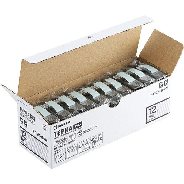 【送料無料】キングジム ST12K-10PN PROテープ エコパック 透明ラベル 12mm 10個パック【在庫目安:お取り寄せ】| テープ ラベル ラベルライター 交換テープ カートリッジ テープライター｜デジタル百貨店PodPark店