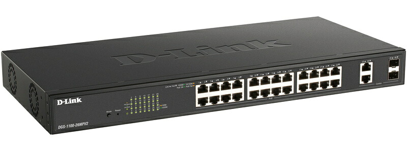 【送料無料】 D-Link DGS-1100-26MPV2/A3 DGS-1100-26MPV2 ギガビットL2 Easyスマートスイッチ、PoE+対応(最大370W給電)、10/ 100/ 1000BASE-Tポート（PoE+）×24、10/ 100/ 1000BASE-T×2、SFPスロット（Combo）×2