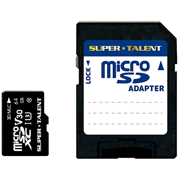 【送料無料】スーパータレント ST64MSU3PD UHS-I 高耐久 3D MLC NAND採用 microSDXCメモリーカード 64GB Class10 変換アダプタ付【在庫目安:お取り寄せ】｜デジタル百貨店PodPark店